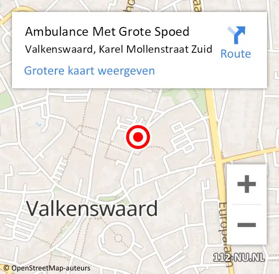 Locatie op kaart van de 112 melding: Ambulance Met Grote Spoed Naar Valkenswaard, Karel Mollenstraat Zuid op 4 juni 2020 08:10