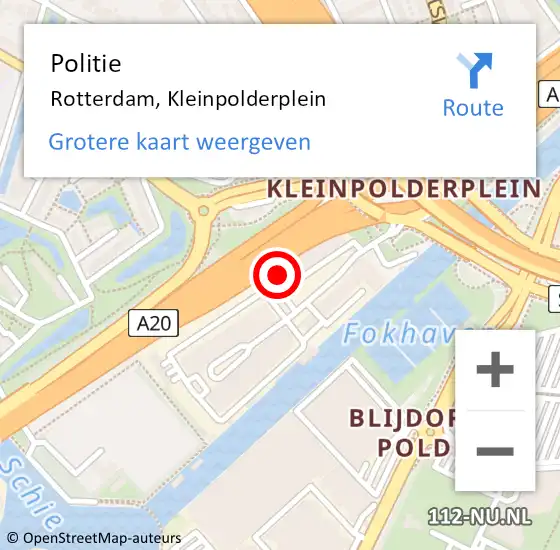 Locatie op kaart van de 112 melding: Politie Rotterdam, Kleinpolderplein op 4 juni 2020 13:42