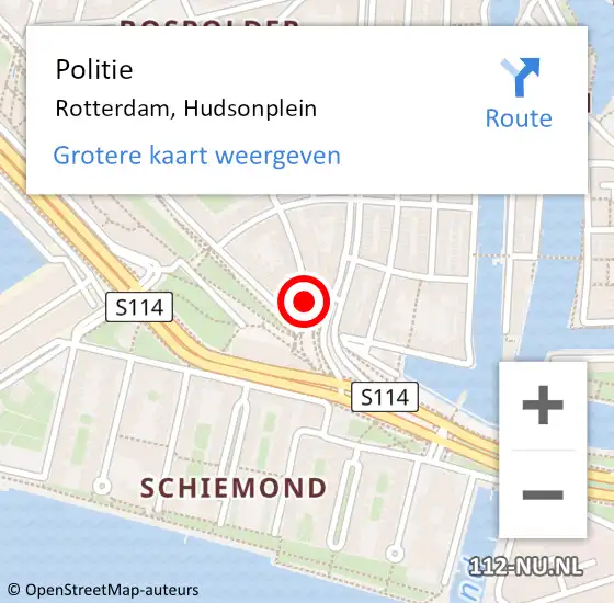 Locatie op kaart van de 112 melding: Politie Rotterdam, Hudsonplein op 4 juni 2020 14:36
