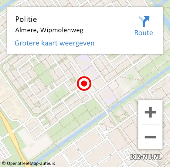 Locatie op kaart van de 112 melding: Politie Almere, Wipmolenweg op 4 juni 2020 14:37