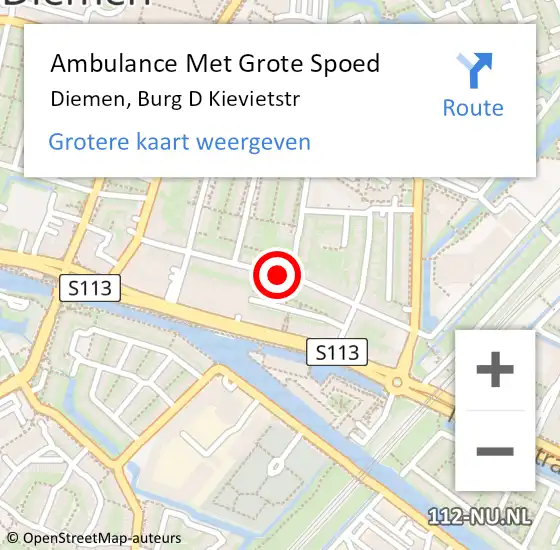Locatie op kaart van de 112 melding: Ambulance Met Grote Spoed Naar Diemen, Burg D Kievietstr op 4 juni 2020 15:25