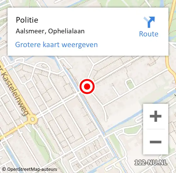 Locatie op kaart van de 112 melding: Politie Aalsmeer, Ophelialaan op 4 juni 2020 15:31