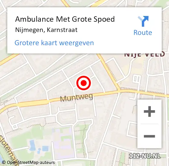 Locatie op kaart van de 112 melding: Ambulance Met Grote Spoed Naar Nijmegen, Karnstraat op 4 juni 2020 20:31