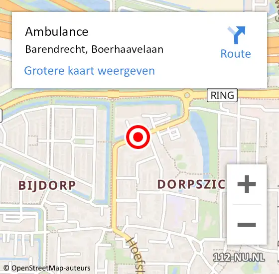 Locatie op kaart van de 112 melding: Ambulance Barendrecht, Boerhaavelaan op 5 juni 2020 11:26