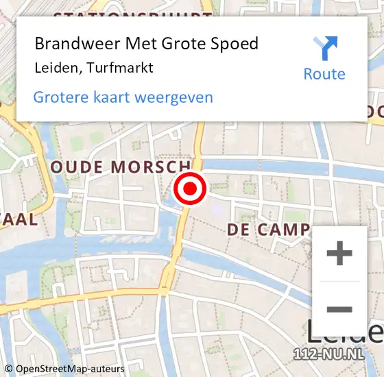 Locatie op kaart van de 112 melding: Brandweer Met Grote Spoed Naar Leiden, Turfmarkt op 5 juni 2020 13:18