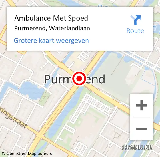 Locatie op kaart van de 112 melding: Ambulance Met Spoed Naar Purmerend, Waterlandlaan op 5 juni 2020 22:57
