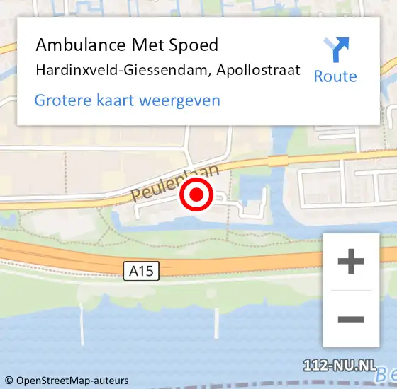 Locatie op kaart van de 112 melding: Ambulance Met Spoed Naar Hardinxveld-Giessendam, Apollostraat op 6 juni 2020 03:35