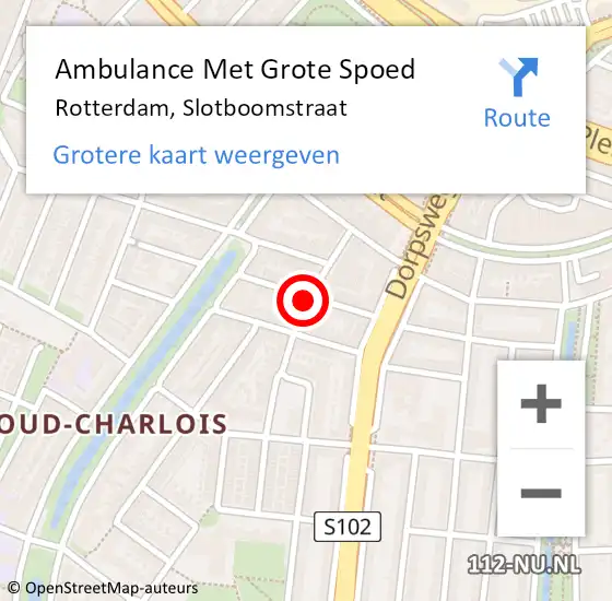 Locatie op kaart van de 112 melding: Ambulance Met Grote Spoed Naar Rotterdam, Slotboomstraat op 6 juni 2020 09:37