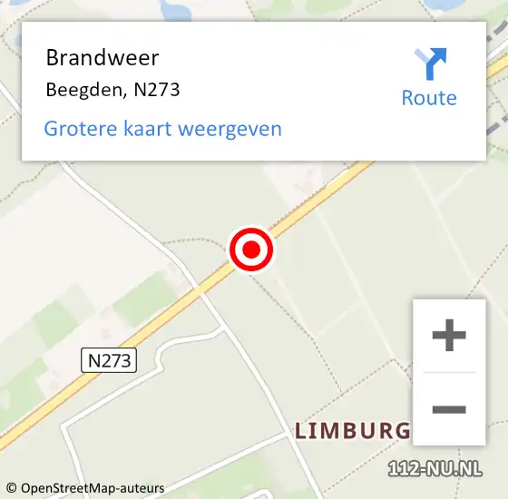 Locatie op kaart van de 112 melding: Brandweer Beegden, N273 op 6 juni 2020 09:51