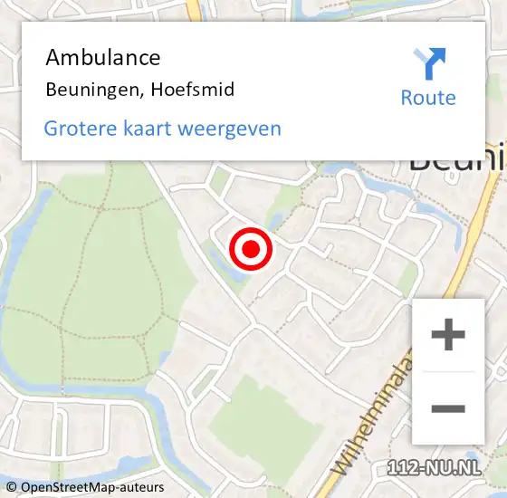 Locatie op kaart van de 112 melding: Ambulance Beuningen, Hoefsmid op 6 juni 2020 11:56