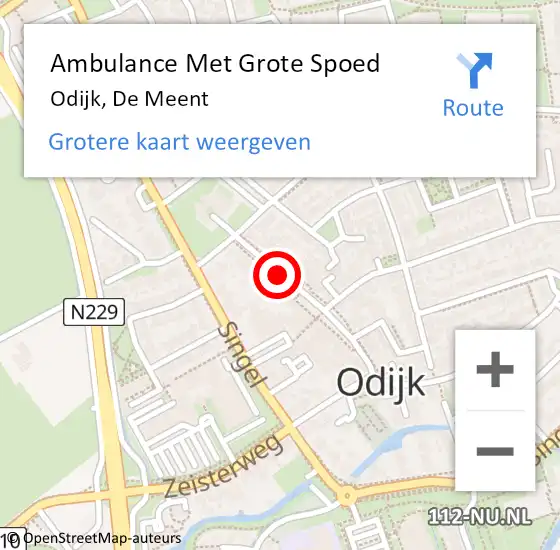 Locatie op kaart van de 112 melding: Ambulance Met Grote Spoed Naar Odijk, De Meent op 6 juni 2020 12:28