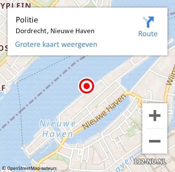 Locatie op kaart van de 112 melding: Politie Dordrecht, Nieuwe Haven op 6 juni 2020 17:30