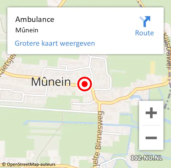 Locatie op kaart van de 112 melding: Ambulance Mûnein op 6 juni 2020 19:26