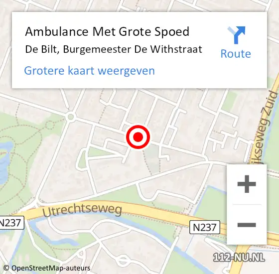 Locatie op kaart van de 112 melding: Ambulance Met Grote Spoed Naar De Bilt, Burgemeester De Withstraat op 7 juni 2020 00:33