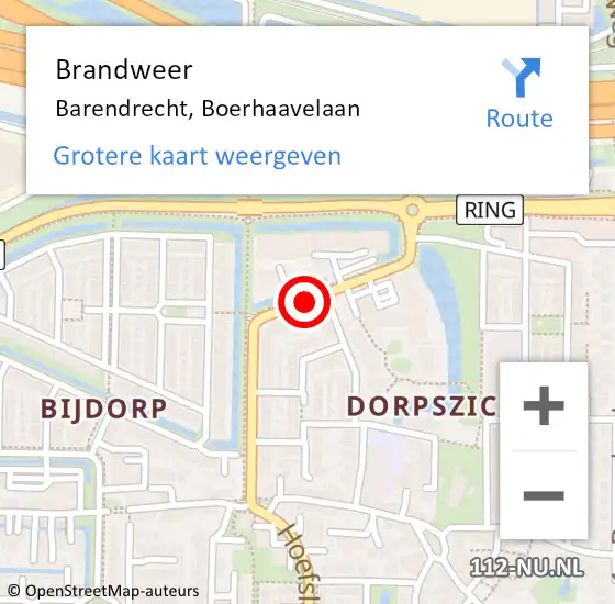 Locatie op kaart van de 112 melding: Brandweer Barendrecht, Boerhaavelaan op 7 juni 2020 11:51