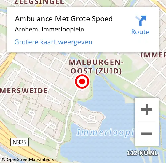 Locatie op kaart van de 112 melding: Ambulance Met Grote Spoed Naar Arnhem, Immerlooplein op 7 juni 2020 15:10
