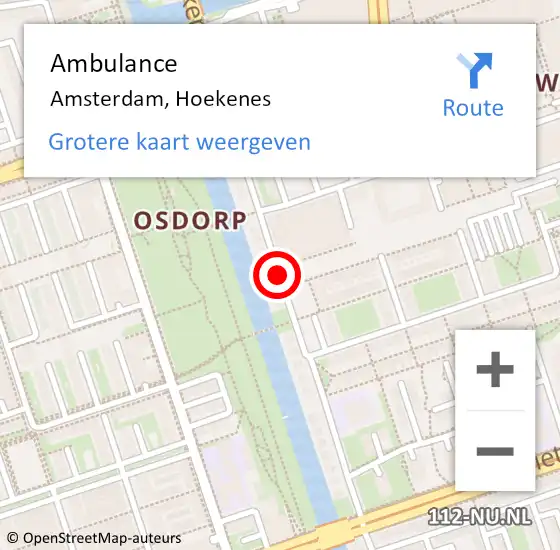 Locatie op kaart van de 112 melding: Ambulance Amsterdam, Hoekenes op 8 juni 2020 07:40