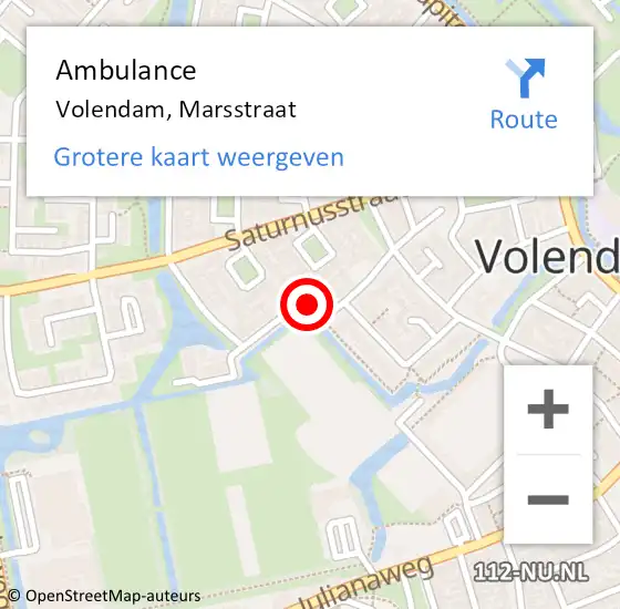 Locatie op kaart van de 112 melding: Ambulance Volendam, Marsstraat op 8 juni 2020 13:29