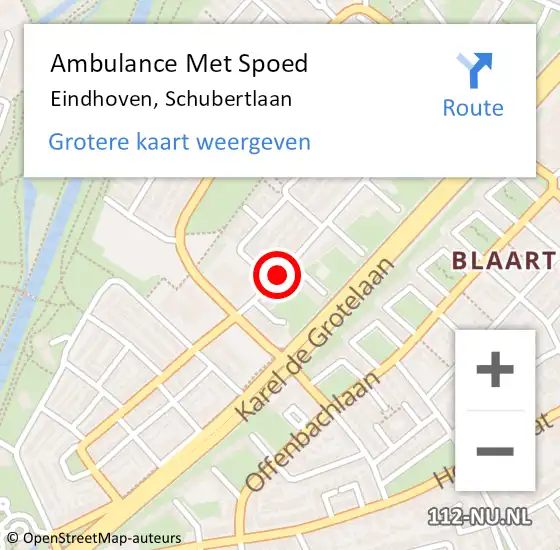 Locatie op kaart van de 112 melding: Ambulance Met Spoed Naar Eindhoven, Schubertlaan op 9 juni 2020 11:47