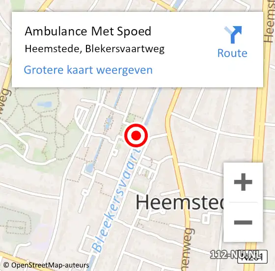Locatie op kaart van de 112 melding: Ambulance Met Spoed Naar Heemstede, Blekersvaartweg op 9 juni 2020 21:07