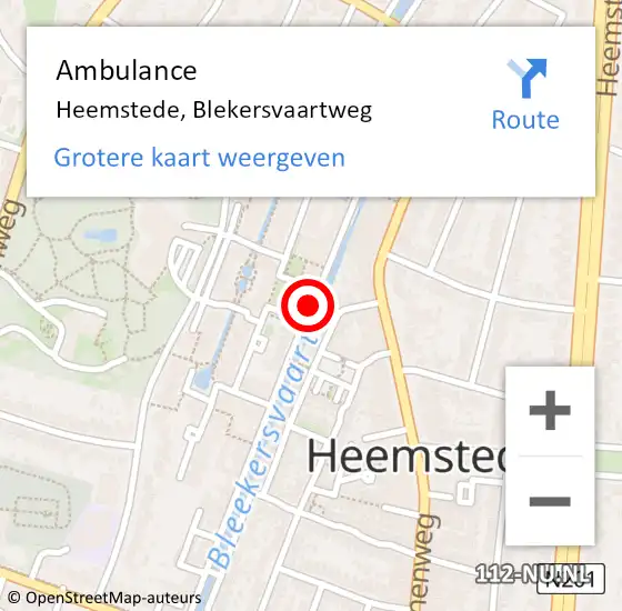 Locatie op kaart van de 112 melding: Ambulance Heemstede, Blekersvaartweg op 9 juni 2020 21:07