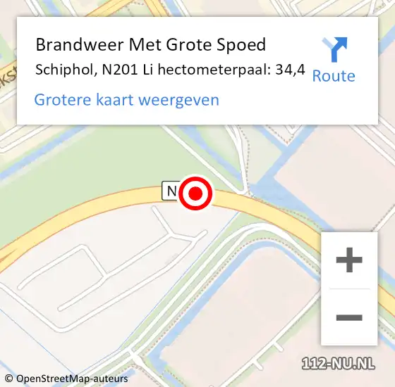 Locatie op kaart van de 112 melding: Brandweer Met Grote Spoed Naar Schiphol, N201 Li hectometerpaal: 34,4 op 10 juni 2020 08:17