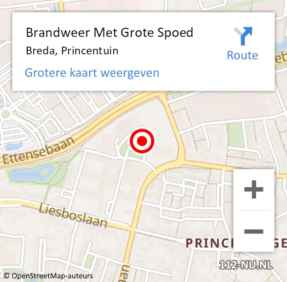 Locatie op kaart van de 112 melding: Brandweer Met Grote Spoed Naar Breda, Princentuin op 10 juni 2020 10:13