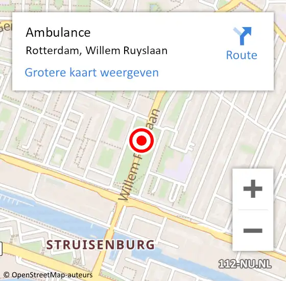 Locatie op kaart van de 112 melding: Ambulance Rotterdam, Willem Ruyslaan op 10 juni 2020 11:53
