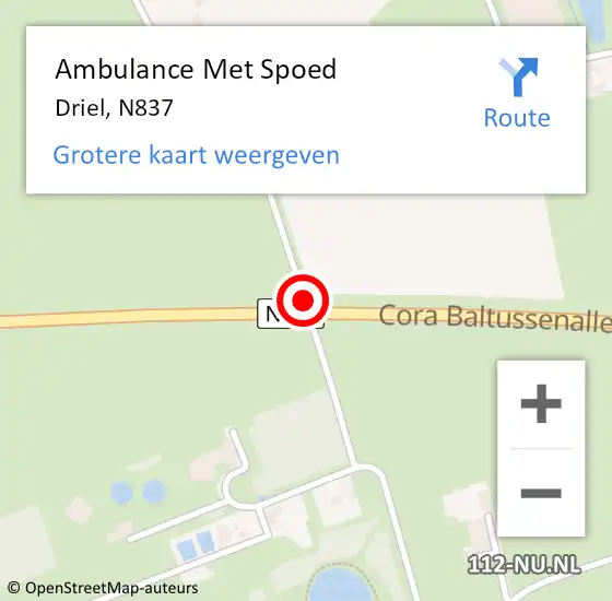 Locatie op kaart van de 112 melding: Ambulance Met Spoed Naar Driel, N837 op 10 juni 2020 14:36