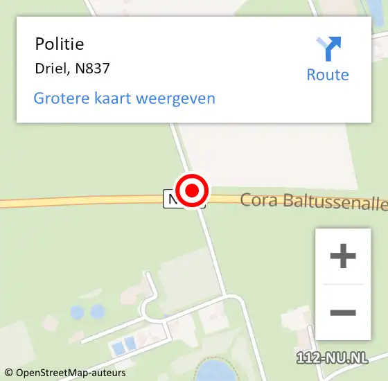 Locatie op kaart van de 112 melding: Politie Driel, N837 op 10 juni 2020 14:39