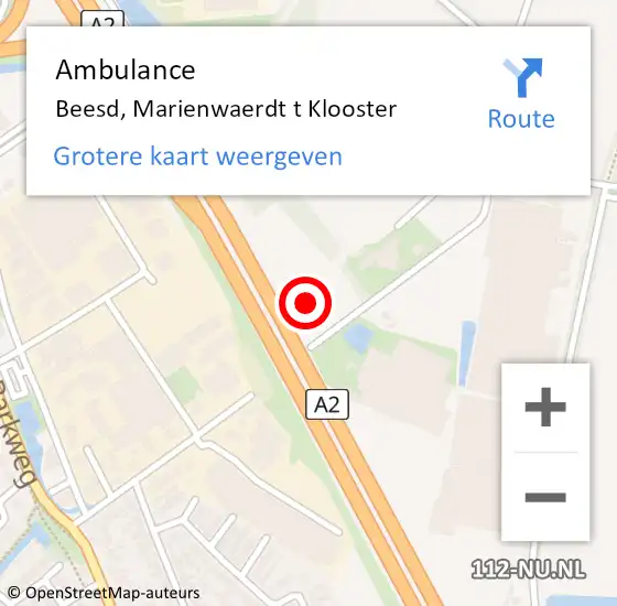 Locatie op kaart van de 112 melding: Ambulance Beesd, Marienwaerdt t Klooster op 10 juni 2020 15:37