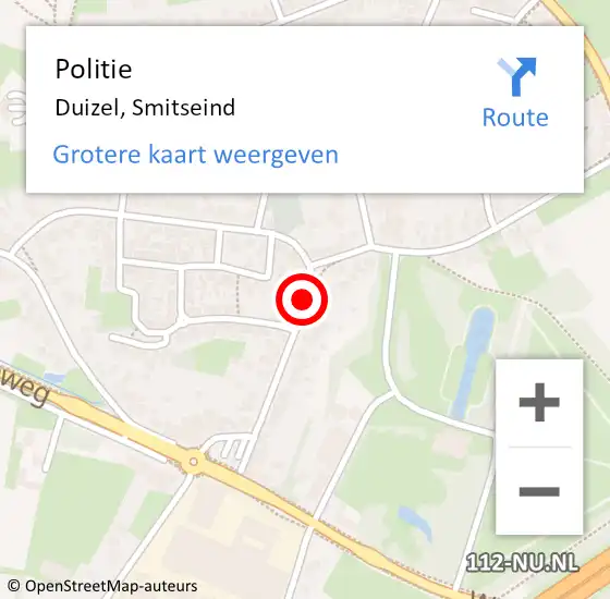 Locatie op kaart van de 112 melding: Politie Duizel, Smitseind op 10 juni 2020 17:34