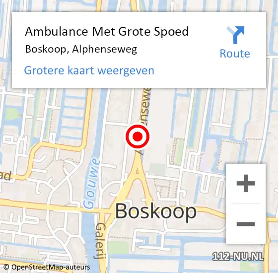 Locatie op kaart van de 112 melding: Ambulance Met Grote Spoed Naar Boskoop, Alphenseweg op 10 juni 2020 17:45