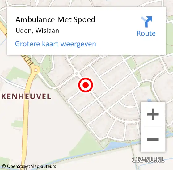 Locatie op kaart van de 112 melding: Ambulance Met Spoed Naar Uden, Wislaan op 10 juni 2020 21:41