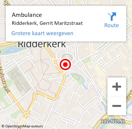 Locatie op kaart van de 112 melding: Ambulance Ridderkerk, Gerrit Maritzstraat op 11 juni 2020 08:24