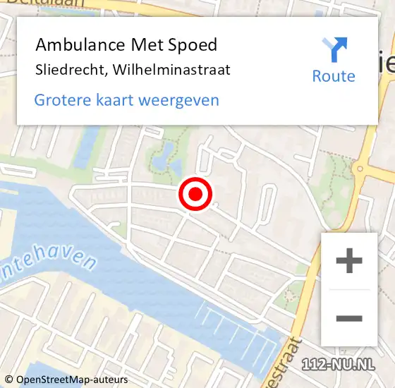 Locatie op kaart van de 112 melding: Ambulance Met Spoed Naar Sliedrecht, Wilhelminastraat op 11 juni 2020 11:44
