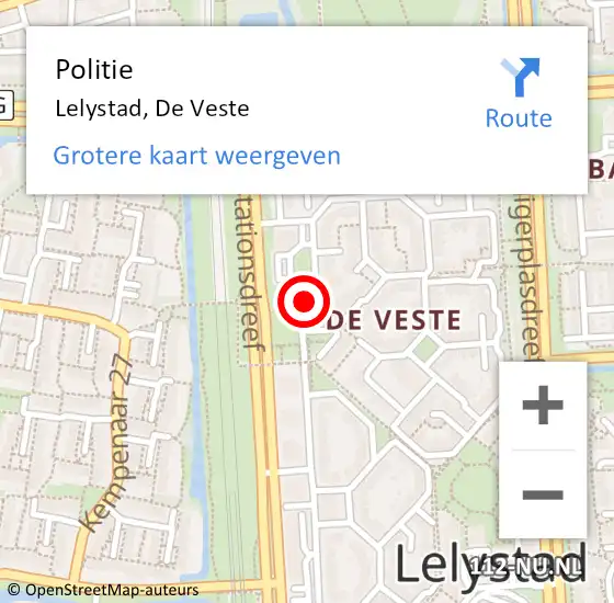 Locatie op kaart van de 112 melding: Politie Lelystad, De Veste op 11 juni 2020 15:09