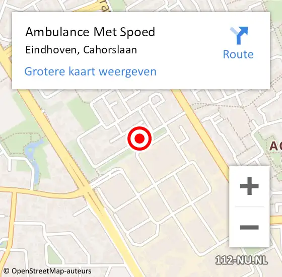 Locatie op kaart van de 112 melding: Ambulance Met Spoed Naar Eindhoven, Cahorslaan op 11 juni 2020 17:52