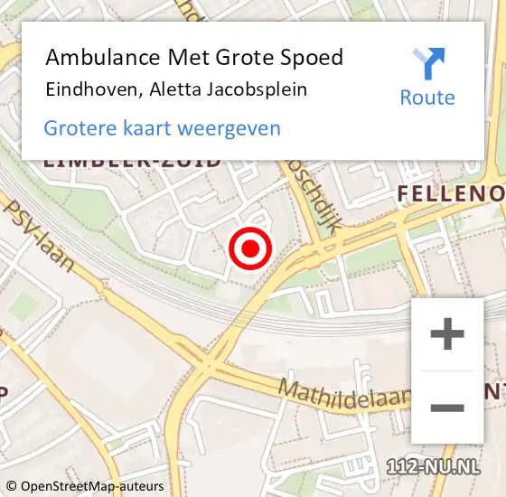 Locatie op kaart van de 112 melding: Ambulance Met Grote Spoed Naar Eindhoven, Aletta Jacobsplein op 11 juni 2020 18:04