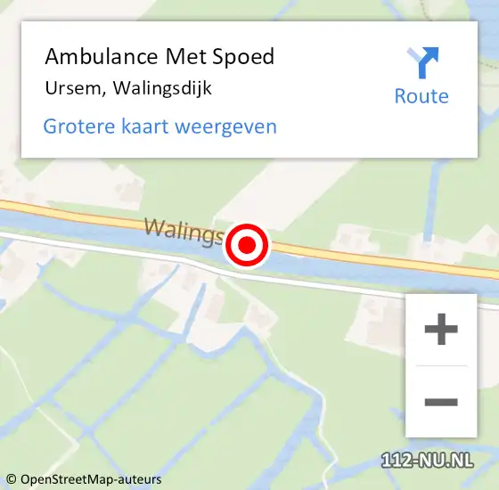 Locatie op kaart van de 112 melding: Ambulance Met Spoed Naar Ursem, Walingsdijk op 11 juni 2020 18:29
