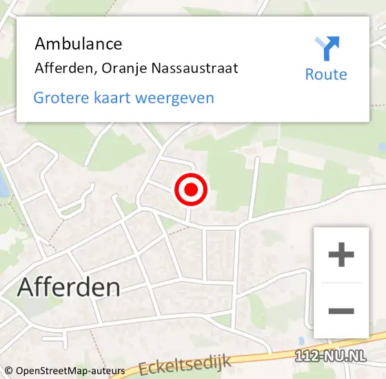 Locatie op kaart van de 112 melding: Ambulance Afferden, Oranje Nassaustraat op 11 juni 2020 19:13