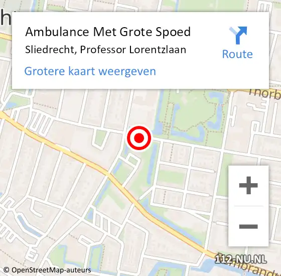 Locatie op kaart van de 112 melding: Ambulance Met Grote Spoed Naar Sliedrecht, Professor Lorentzlaan op 12 juni 2020 12:29