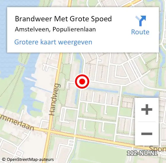 Locatie op kaart van de 112 melding: Brandweer Met Grote Spoed Naar Amstelveen, Populierenlaan op 12 juni 2020 18:11