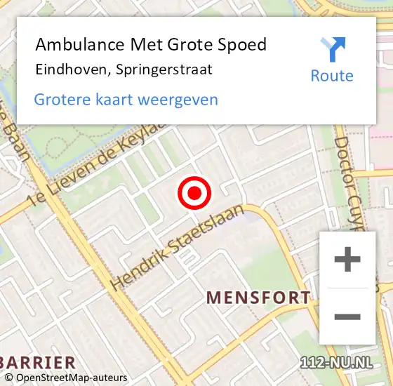 Locatie op kaart van de 112 melding: Ambulance Met Grote Spoed Naar Eindhoven, Springerstraat op 12 juni 2020 19:35