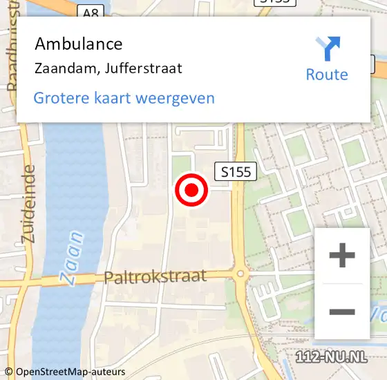 Locatie op kaart van de 112 melding: Ambulance Zaandam, Jufferstraat op 12 juni 2020 21:35