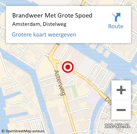 Locatie op kaart van de 112 melding: Brandweer Met Grote Spoed Naar Amsterdam, Distelweg op 13 juni 2020 11:39