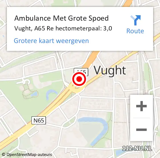 Locatie op kaart van de 112 melding: Ambulance Met Grote Spoed Naar Vught, A65 Re hectometerpaal: 3,0 op 13 juni 2020 15:30