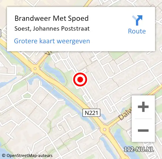 Locatie op kaart van de 112 melding: Brandweer Met Spoed Naar Soest, Johannes Poststraat op 13 juni 2020 16:05