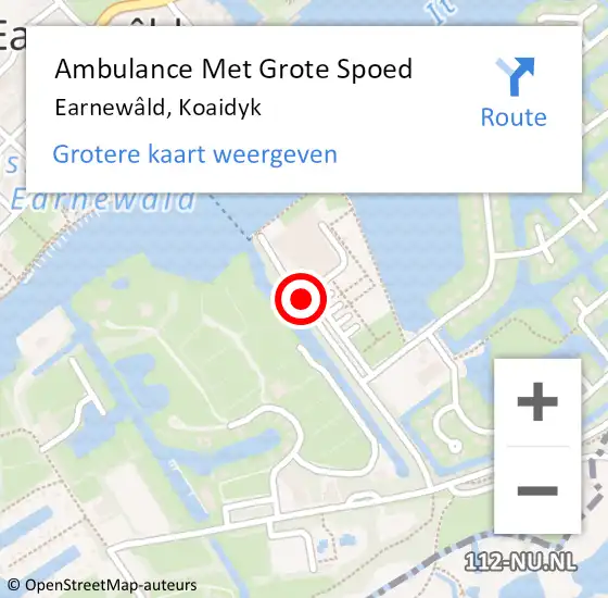 Locatie op kaart van de 112 melding: Ambulance Met Grote Spoed Naar Earnewâld, Koaidyk op 14 juni 2020 11:34