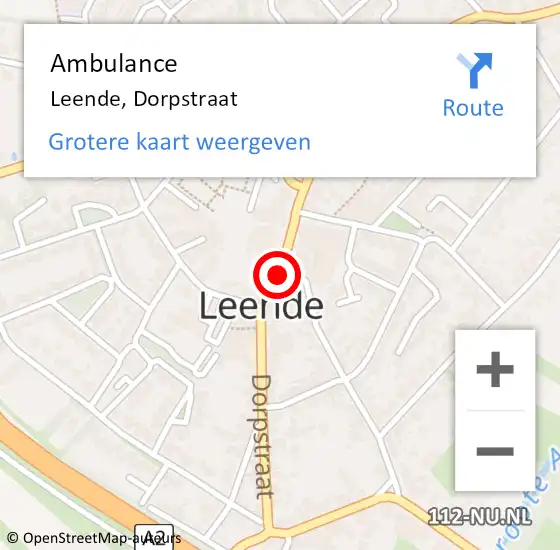 Locatie op kaart van de 112 melding: Ambulance Leende, Dorpstraat op 14 juni 2020 14:09